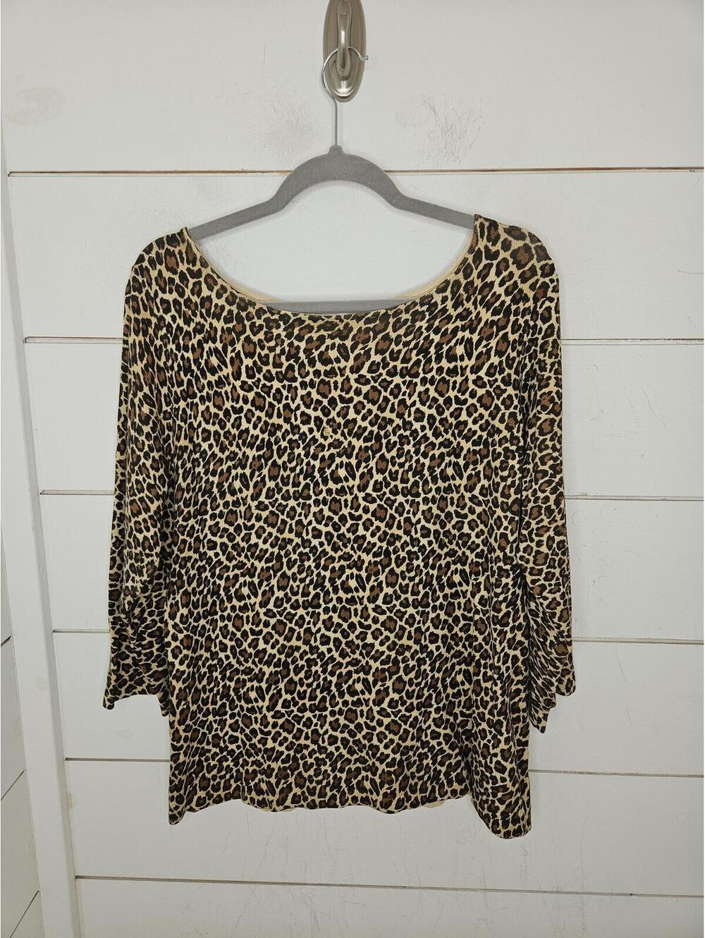 Charter Club XL brown tan & black cheetah animal print boat neck sweater